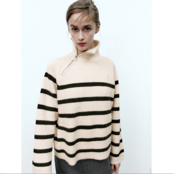 Zara Zippered Striped Knit Sweater size L - Picture 15 of 16
